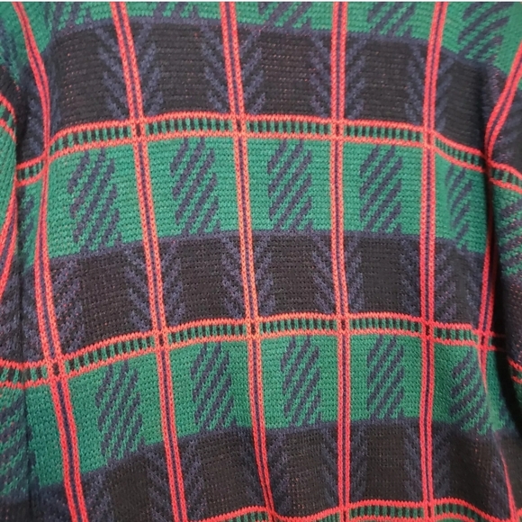 Vintage Crystal Kobe Sweater Plus 1X Green Tartan Plaid Gold Buttons Acrylic 80s - Picture 9 of 10